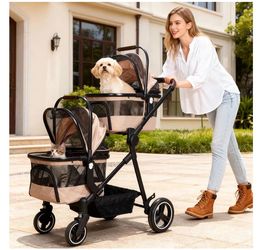 Carriola doble plegable para mascotas para 2 gatos y perros pequeños