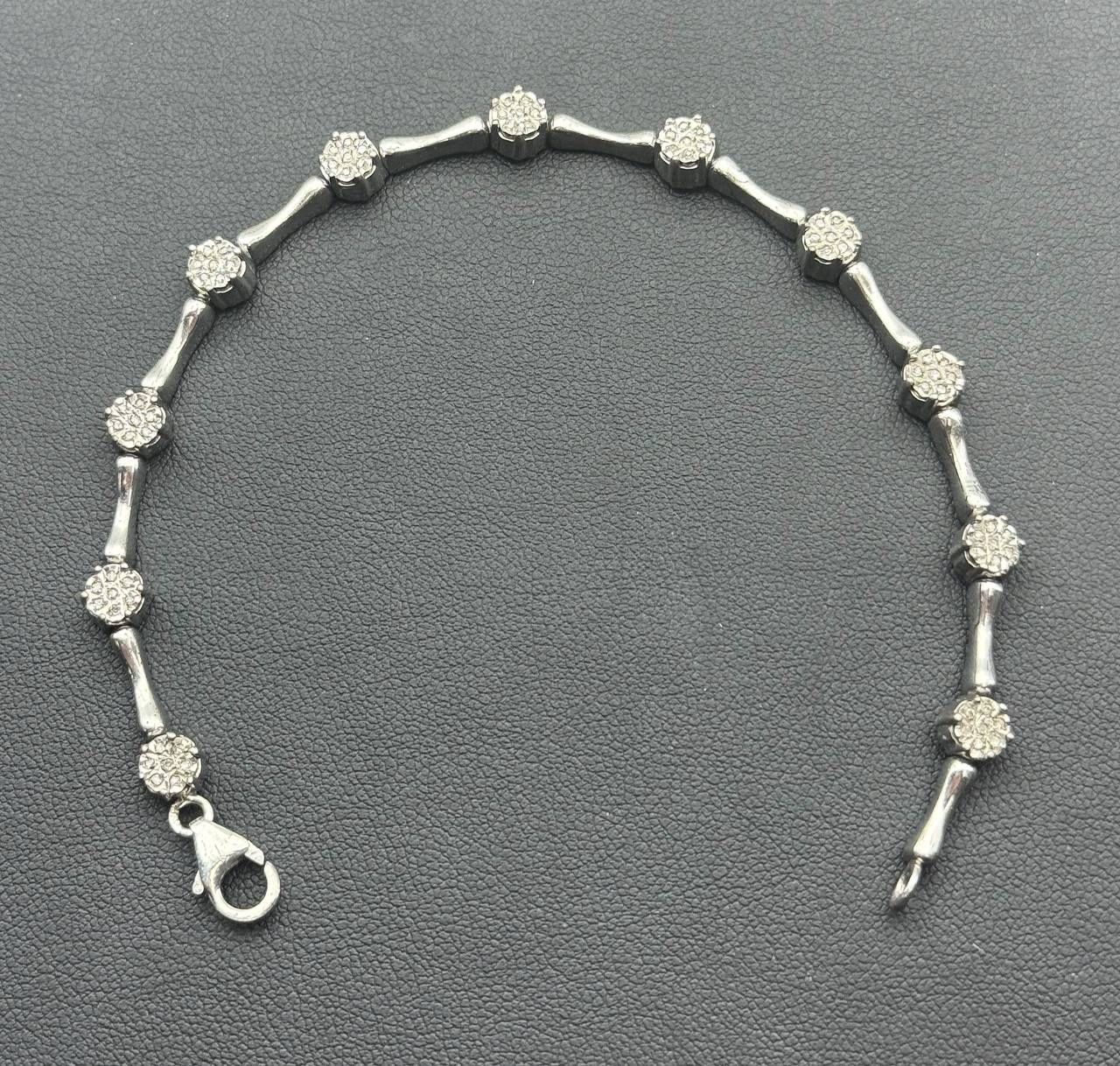 Jewelry .925 sterling silver bone bracelet natural diamonds 0.40CTW 7.50” 6.00mm 13.00g