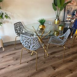 Gray Gold Modern Glass Dining Set 