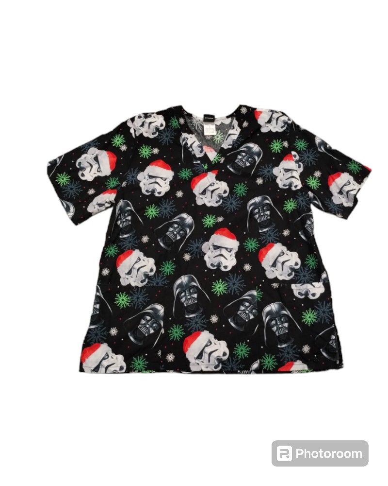 Star Wars Darth Vader Storm Trooper Scrubs Christmas v-neck Short sleeve Top L