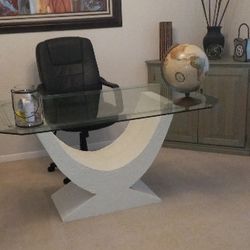 Thick Glass Dining Table (Used As Desk) Geometric Base 