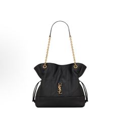 SAINT LAURENT Saint Laurent YSL Jamie Brand Gold Metal Logo Chain Shoulder Strap Lambskin Tote Bag(194)57