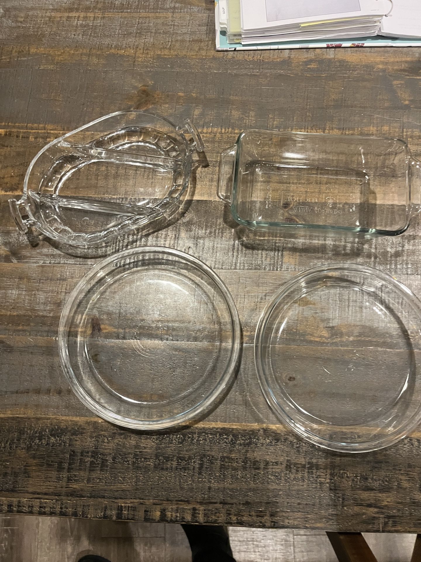 2 Anchor Hawking Glass Pie Plates, Bread / Loaf Pan