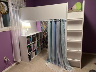 SMÅSTAD
Loft bed, white blue/with desk with 3 drawers