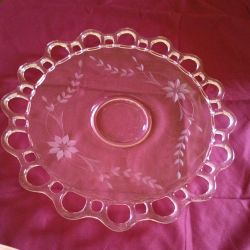 Clear Glass Plate with Etched Floral Design