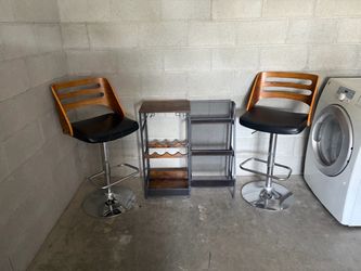 Adjustable Bar Stools Set of 2 with Wine Rack