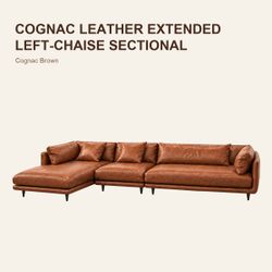 Cognac Leather Extended Left-Chaise Sectional – Cognac Brown