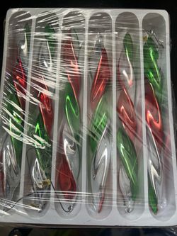 VTG Lg red, green, and silver glass twisted spiral icicle ornaments
