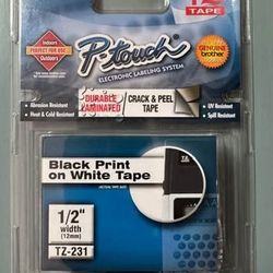NEW P-Touch Black on White Print Crack and Peel Tape Cartridge just $3 