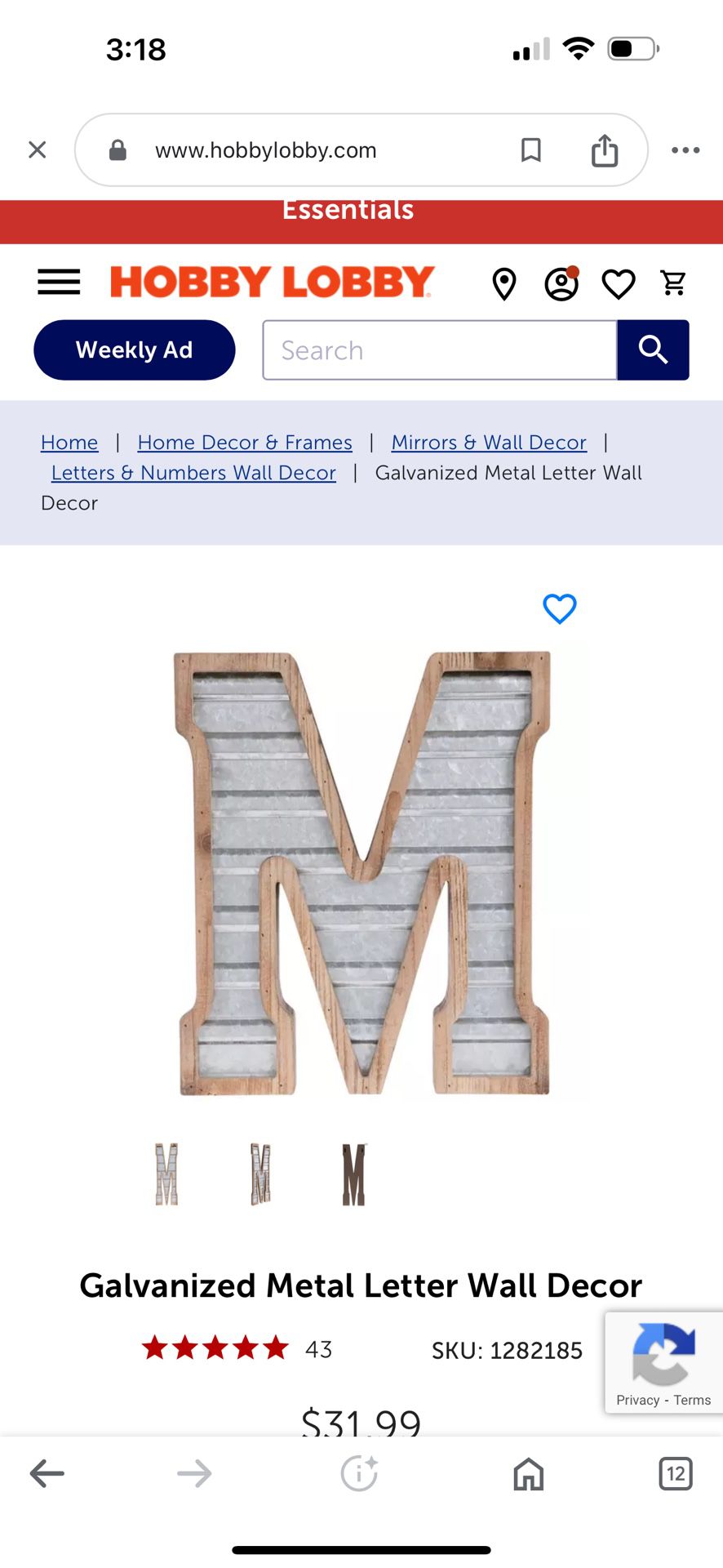 Letter M Wall Decor 