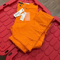 Orange Denim Jeans ; Stacked ; Flared ; 36 Mens