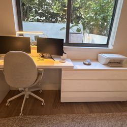 Modern White Gloss Desk & Dresser Combo – Adjustable Top