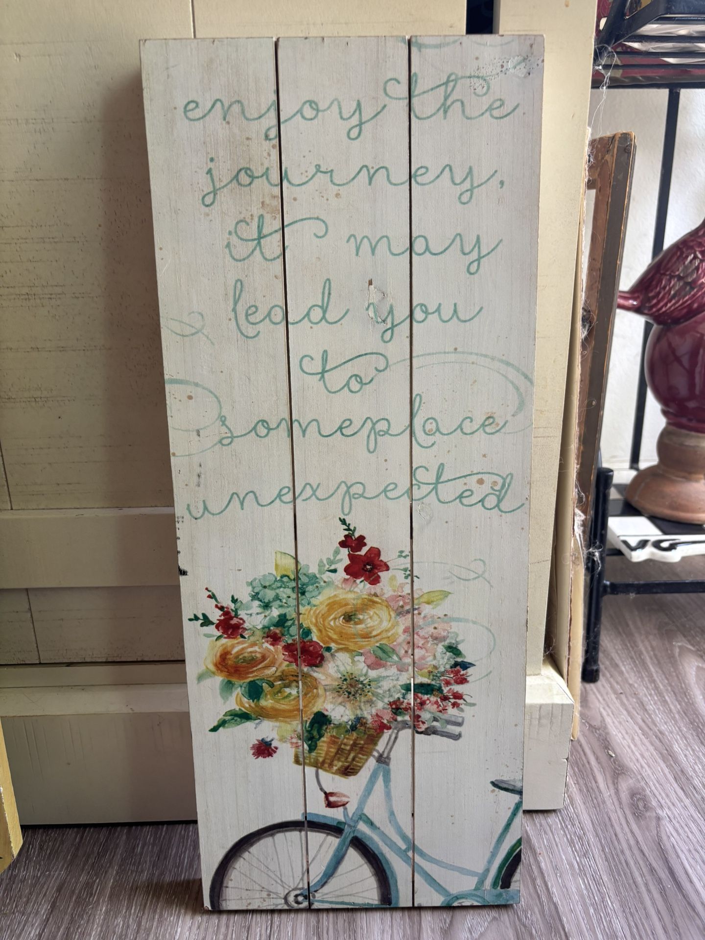 Wall Plaque With Bicycle And Flowers