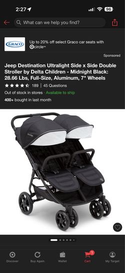 Jeep Destination Ultralight Side x Side Double Stroller by Delta Children