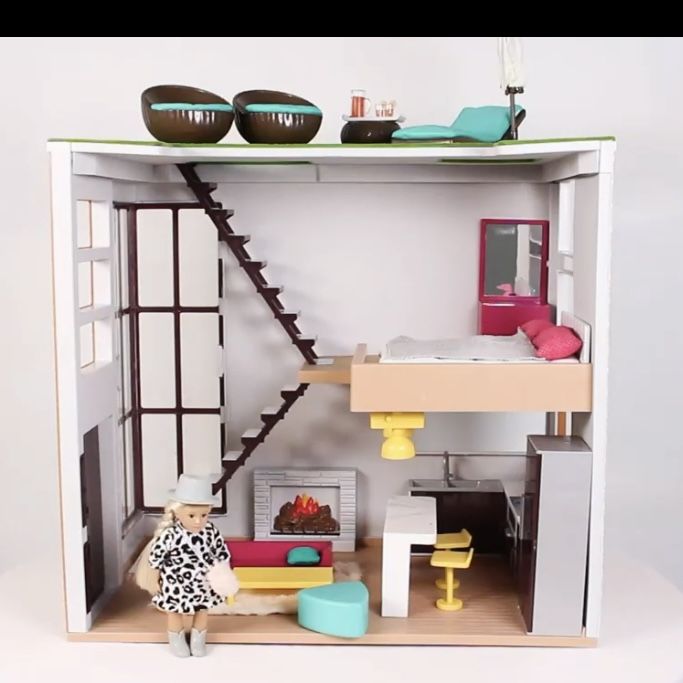 🏠 Dollhouse LORI Trendy Loft NIB NWT Battat kitchen Bedroom Patio Living Room Stairs MCM 1:12