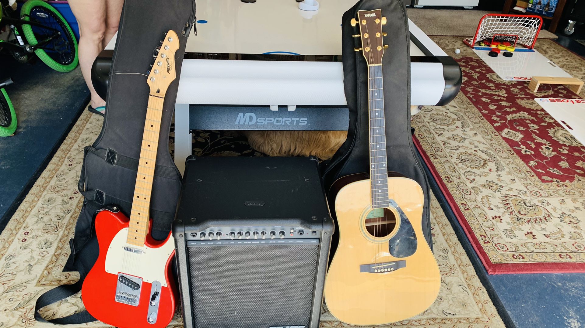 Electric Peevey And Yamaha Acoustic Guitars With CRATE amp .   Included Carry Guitar Soft Cases