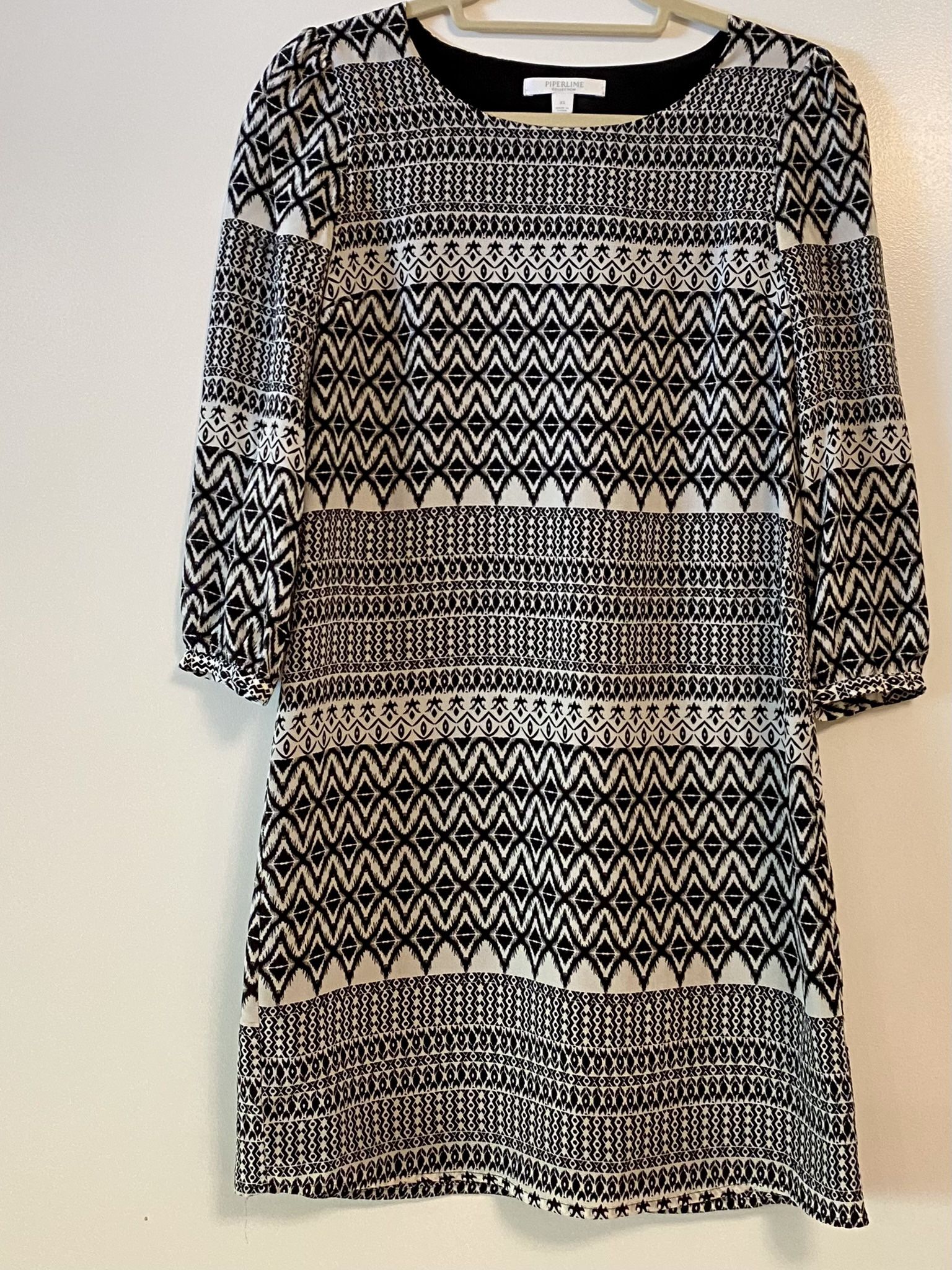 Ikat Print Black & White Shift Dress