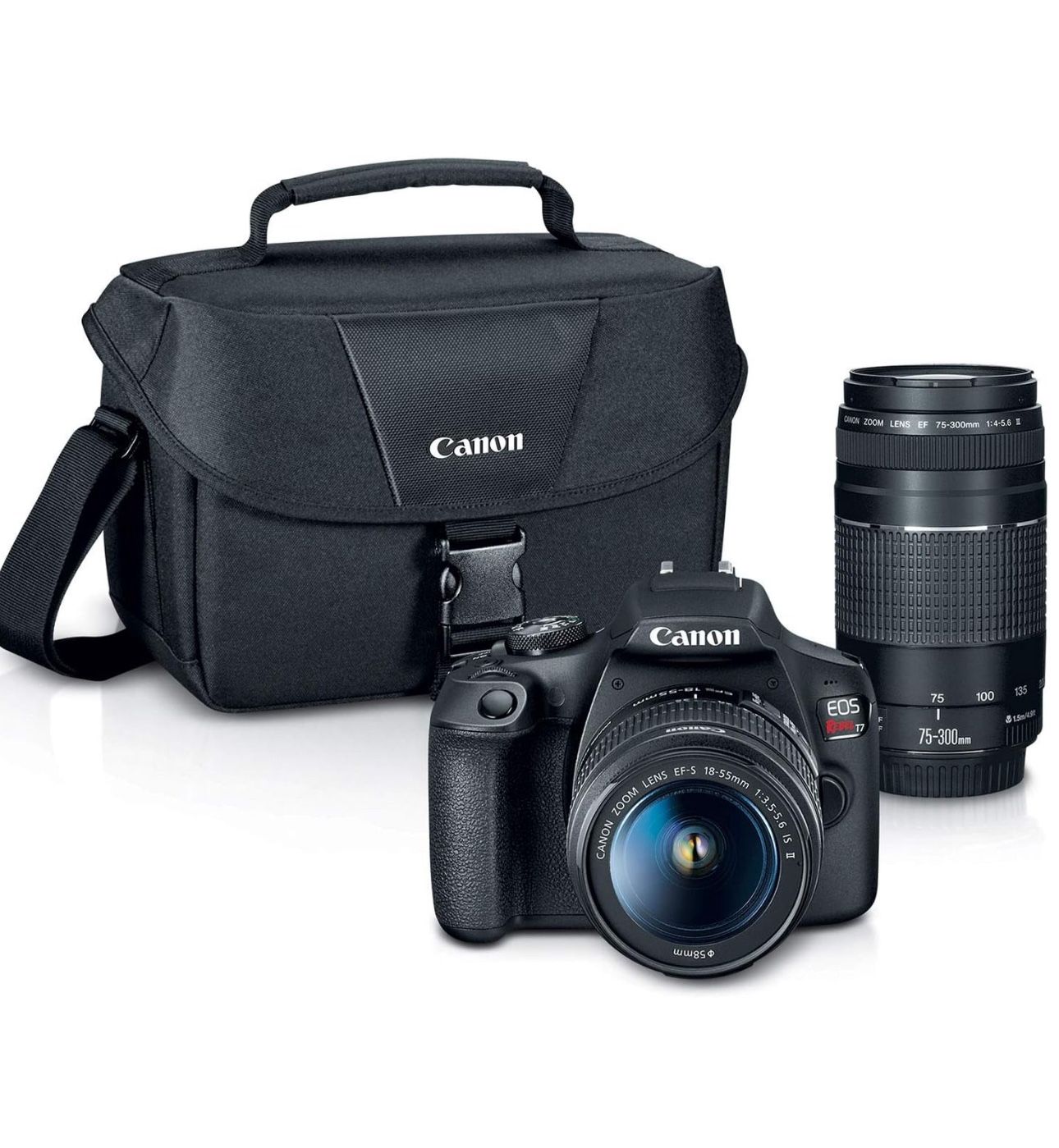 Canon EOS Rebel T7 DSLR Camera|2 Lens Kit with EF18-55mm + EF 75-300mm Lens, Black