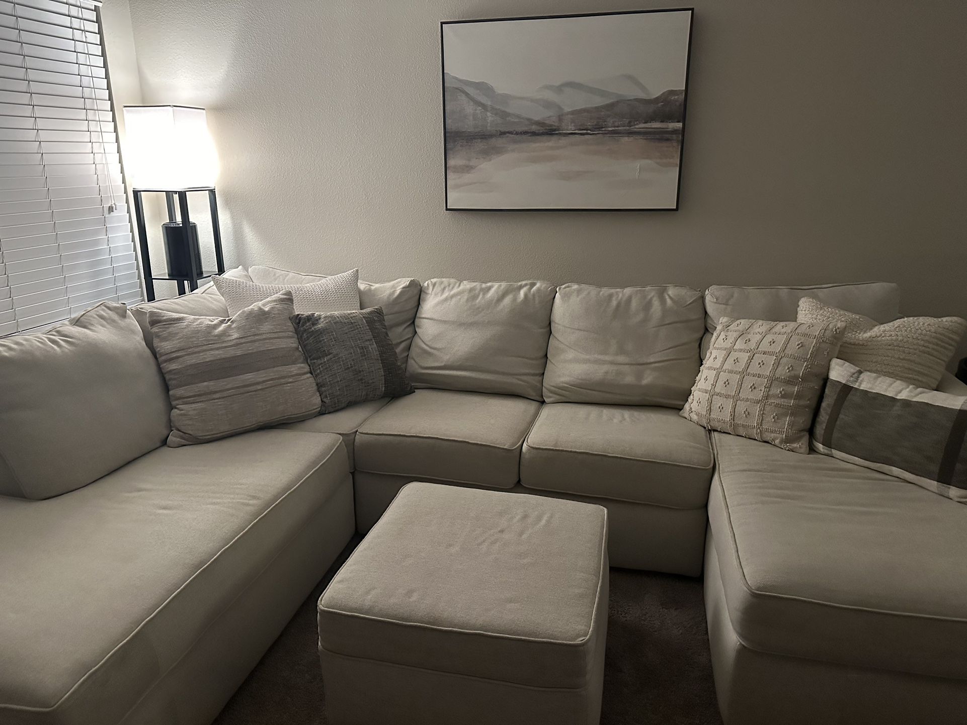 Beige Sectional with Ottoman
