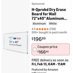 Brand New Dry Erasable Board 72X40 Inches