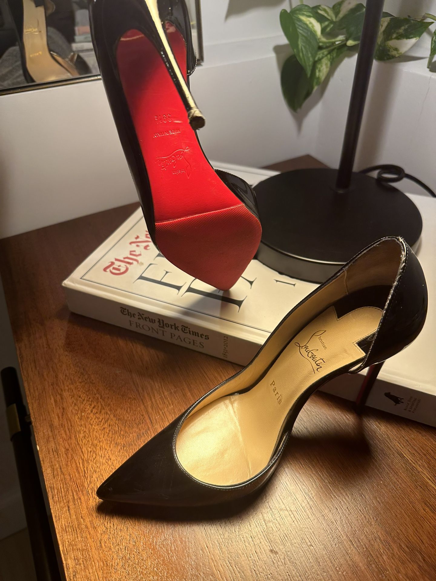 $350 Christian Louboutin Black Pumps with Red Bottoms - Size 39 1/2"