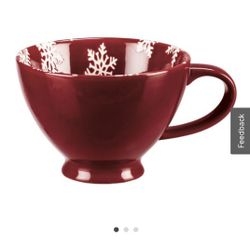 Primitives by Kathy Snowflake Stoneware Mug, Red & White Winter Coffee or Tea Cup, 13 Oz


