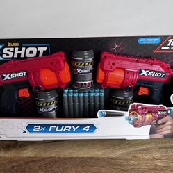ZURU X-SHOT 2X FURY 4 W/ 16 DARTS & 3 CAN TARGETS