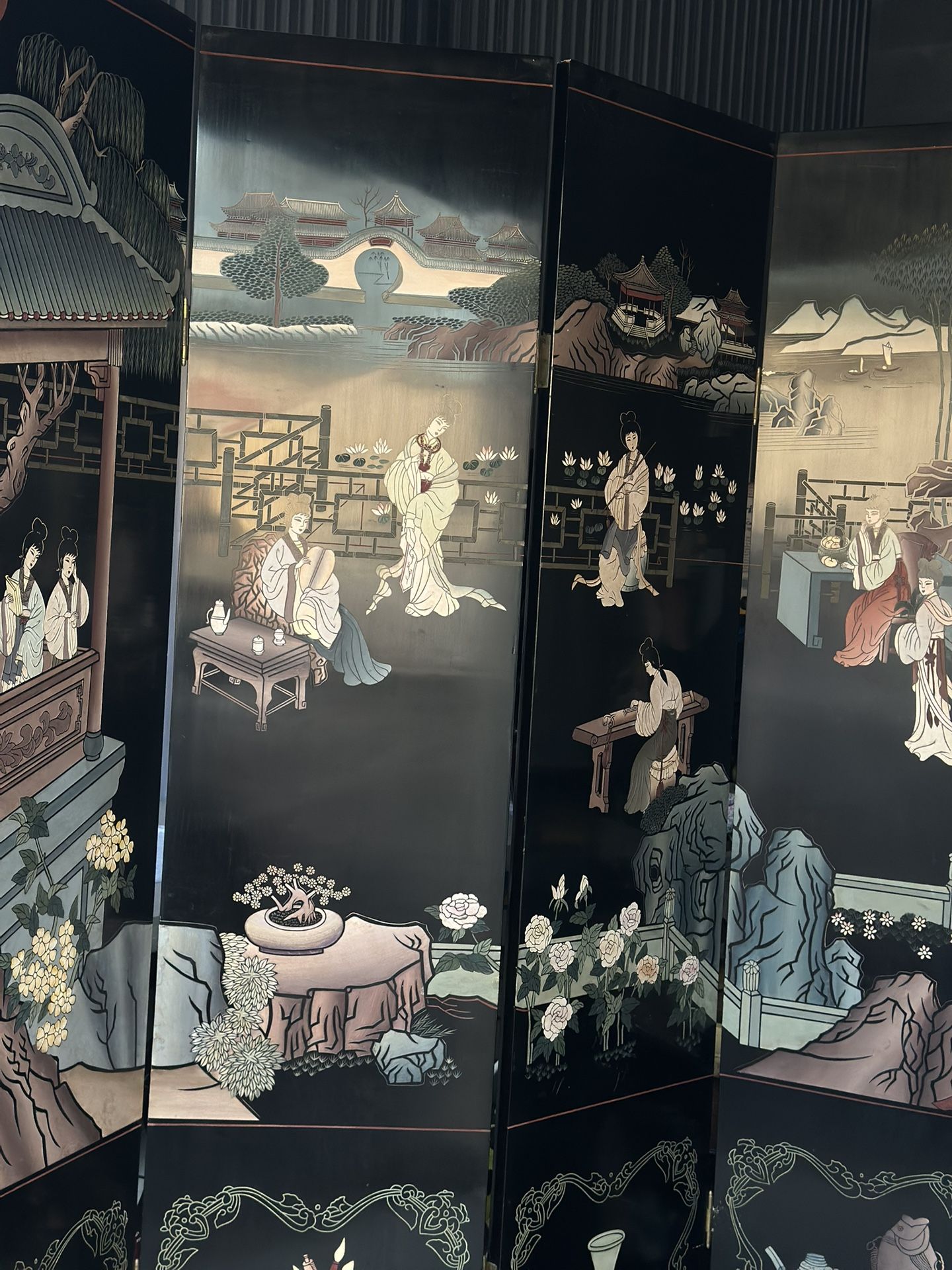 Oriental Room Divider Huge Beautiful Vintage Chinese 4 Panel Dresser Wall- Estate Sale