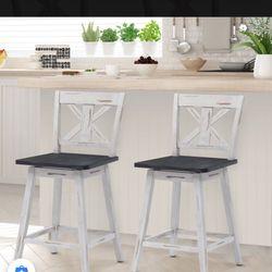 2 Matching Wooden Swivel 24” seat height Kitchen/Dining Bar Stools