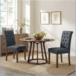 Upholstered Dining Chairs Set of 2 – Tufted Back, Solid Wood Legs