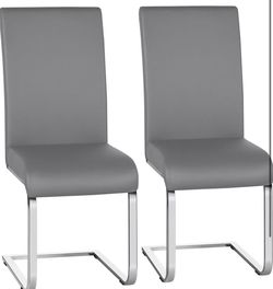 Dinning Chairs Kitchen Chairs High Back Modern Leather Living Room Chair Padded Dinner Chair Armless Side Chair with Metal Frame Set of 2, Light Gray 