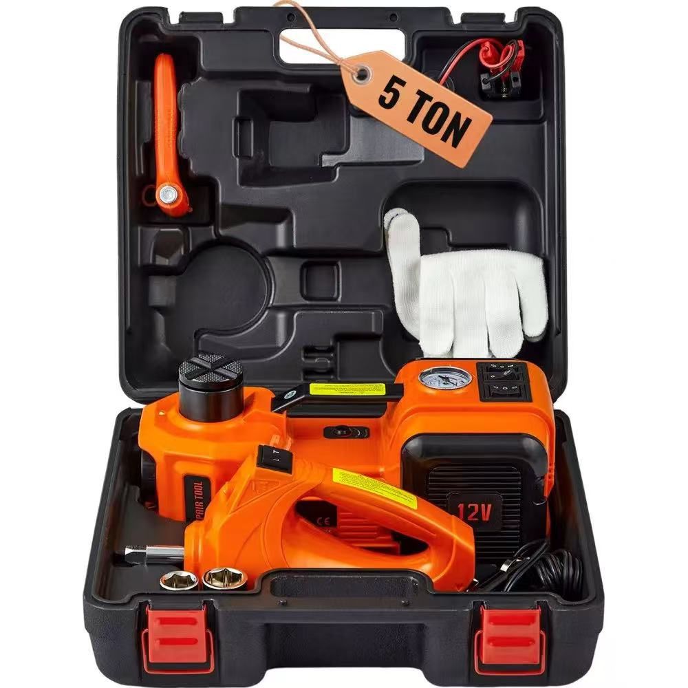 Electric Car Jack, 5 Ton/11023 LBS Hydraulic Jack with Electric Impact Wrench, Portable Car Lift with Built-in Inflatable Pump, and LED Light for SUV