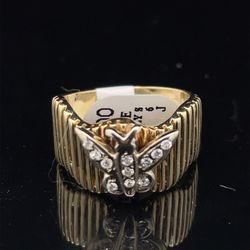 14KT Two Tone Gold Diamond Butterfly Ring 6.60g Size 6 I-945
