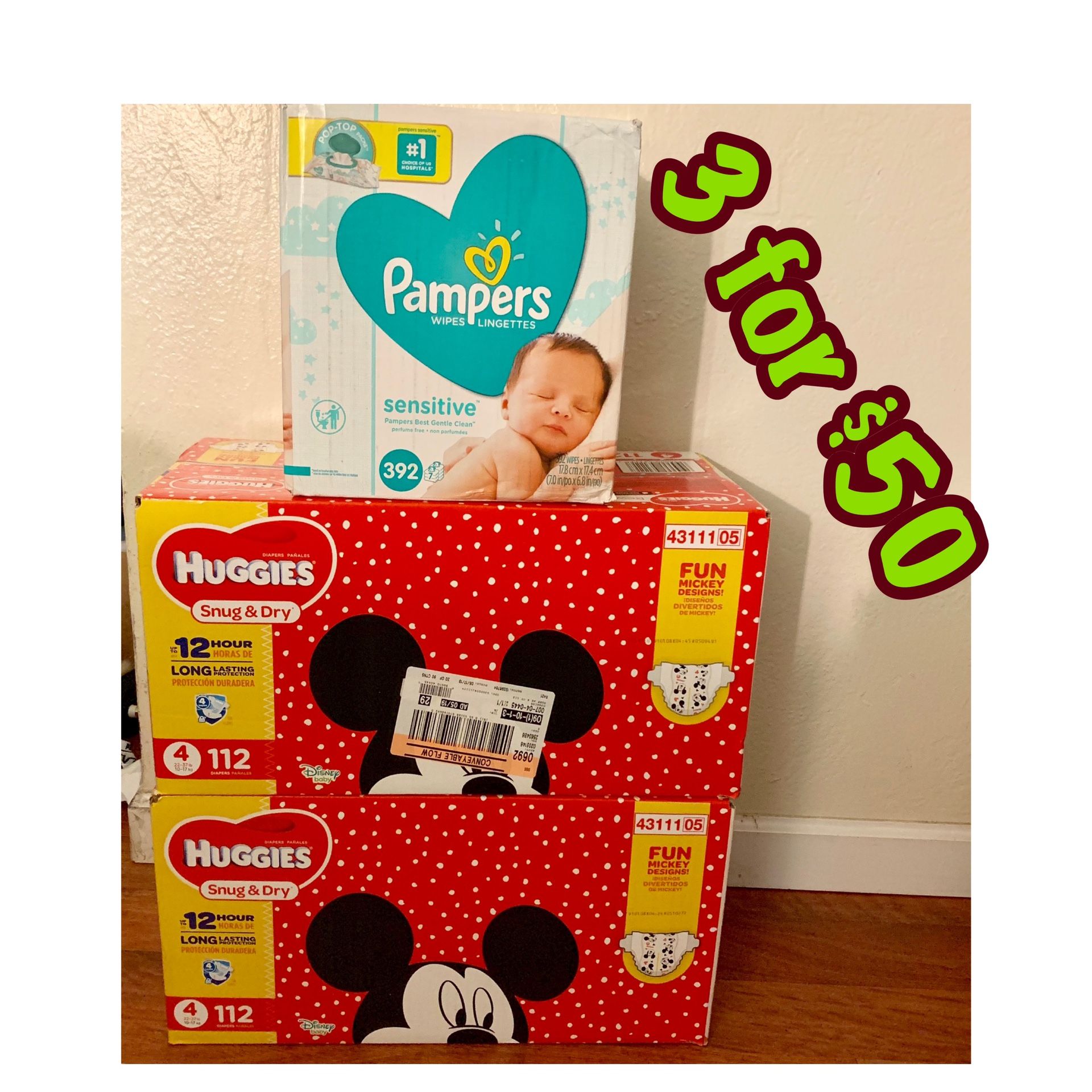 Huggies Size 4 diapers with wipes bundle