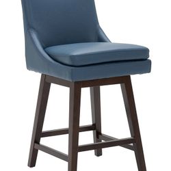 CHITA Bar Height Swivel Barstool, Upholstered Bar Stool, 30" H Seat Height, PU Leather in Dark Blue