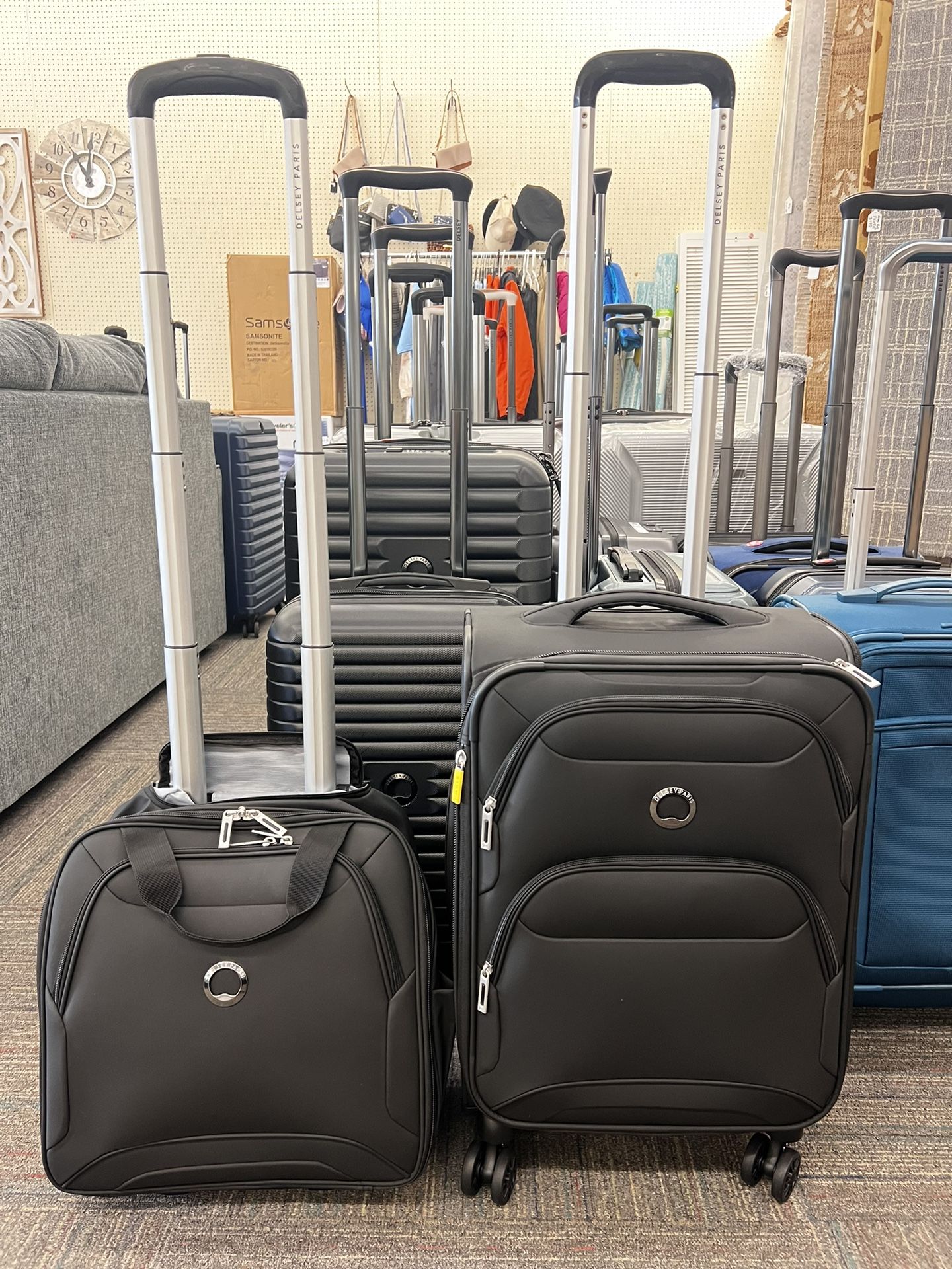 Delsey Storm Plus 2-piece Luggage Set Under Seater & Carry-On Set Black, New