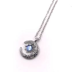 BRAND NEW IN PACKAGE LADIES STERLING SILVER CRESCENT MOON & MOONSTONE STAR PENDANT NECKLACE 18" WITH 2" EXTENDER