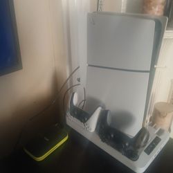 PS5 with extended hard drive, two remotes and add on cooling systems 