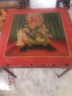 Vintage Asian wood card table