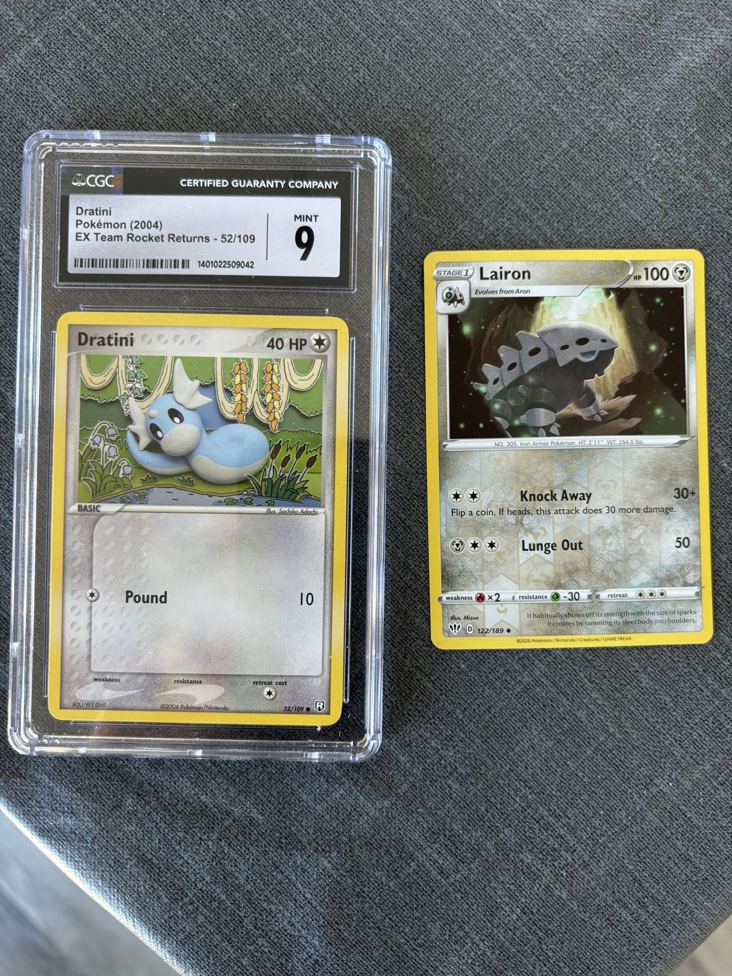 Pokemon 2004 Mint 9 Dratini Ex Team Rocket Returns#52*****PLUS Pokemon Lairon card
