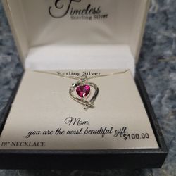 Sterling Silver Necklace and Heart Pendant For Mom