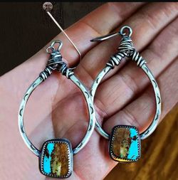 Bohemian Big Hollow Metal Turquoise Stone Earrings