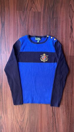 Ralph Lauren Women’s Navy Sweater Large Embroidered Logo Size L Vintage