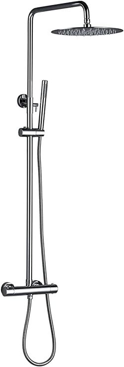 Shower Set Thermostatic Shower Mixer Set, Multi-Function Wall Mount Exposed Shower Column Bathroom Faucet with Diverter Rain Head,