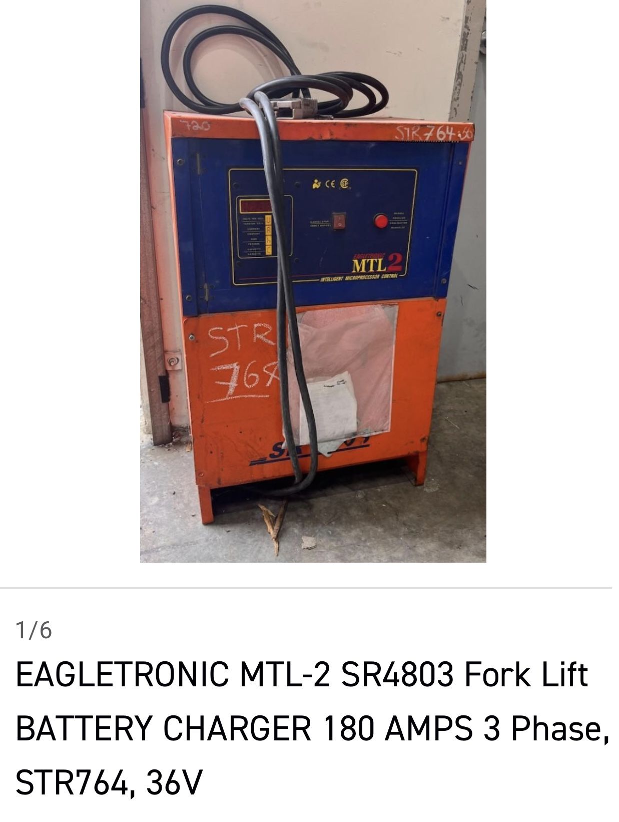 EAGLETRONIC MTL 2 SR4803 Fork Lift BATTERY CHARGER 180 AMPS 3 Phase, STR764, 36V