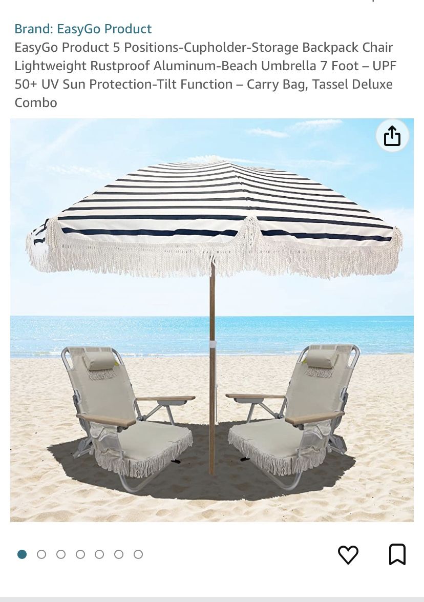 7’ Beach Umbrella Fringed tassels Wood Grain Steel Pole