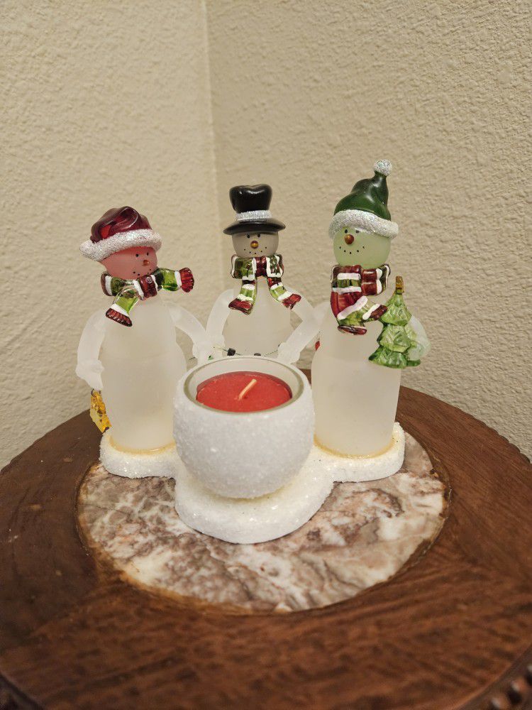 Snowman Trio Candle Holder Christmas Holiday 