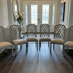 6 custom fabric upholstered dining chairs