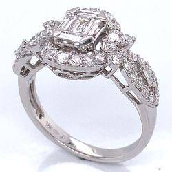1.22 TCW Round & Baguette Cut Diamonds Cocktail Ring In 14k White Gold Size 7
