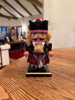 Scottish Wooden Nutcracker Christmas Decor Red Tartan Kilt 8 Inch